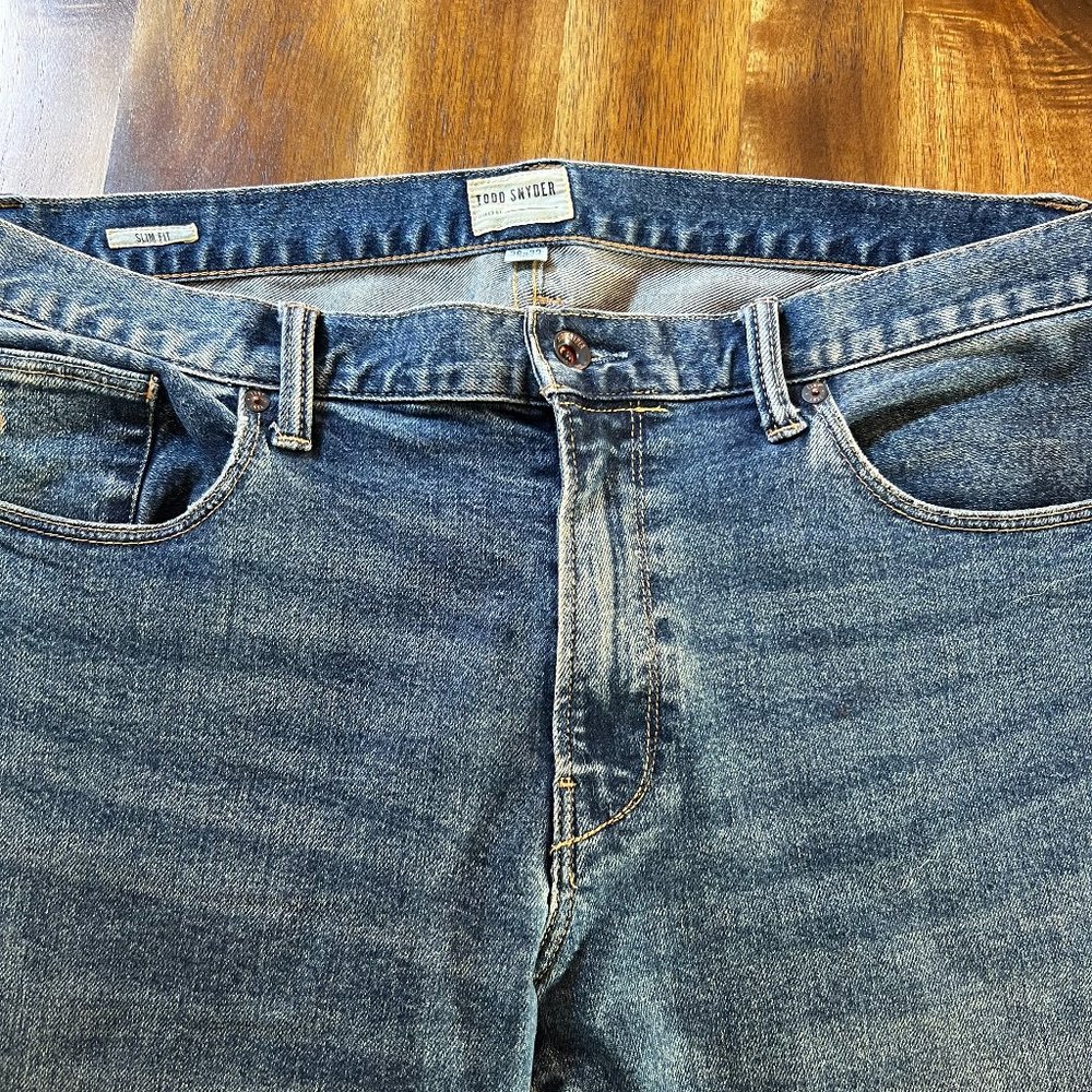 TODD SNYDER JEANS: SLIM FIT SELVEDGE WORN WASH IN VINTAGE INDIGO